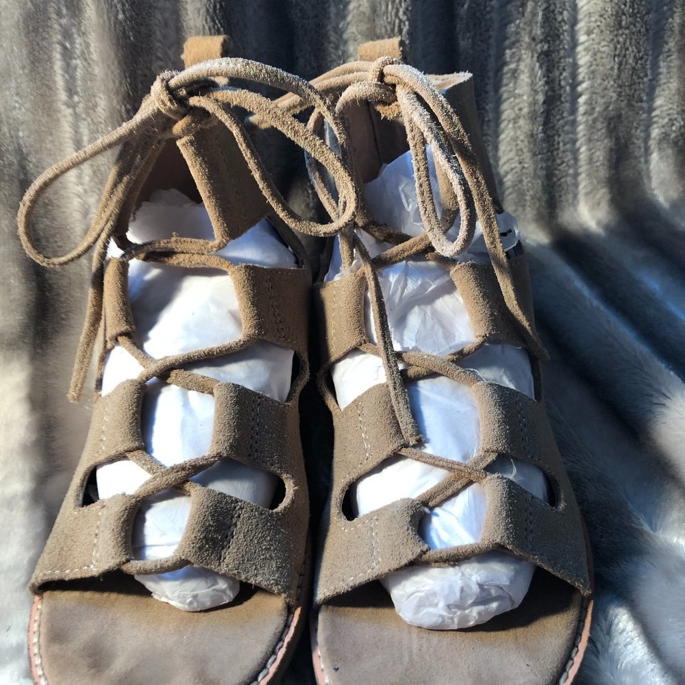 Natural suede lace up gladiator sandal